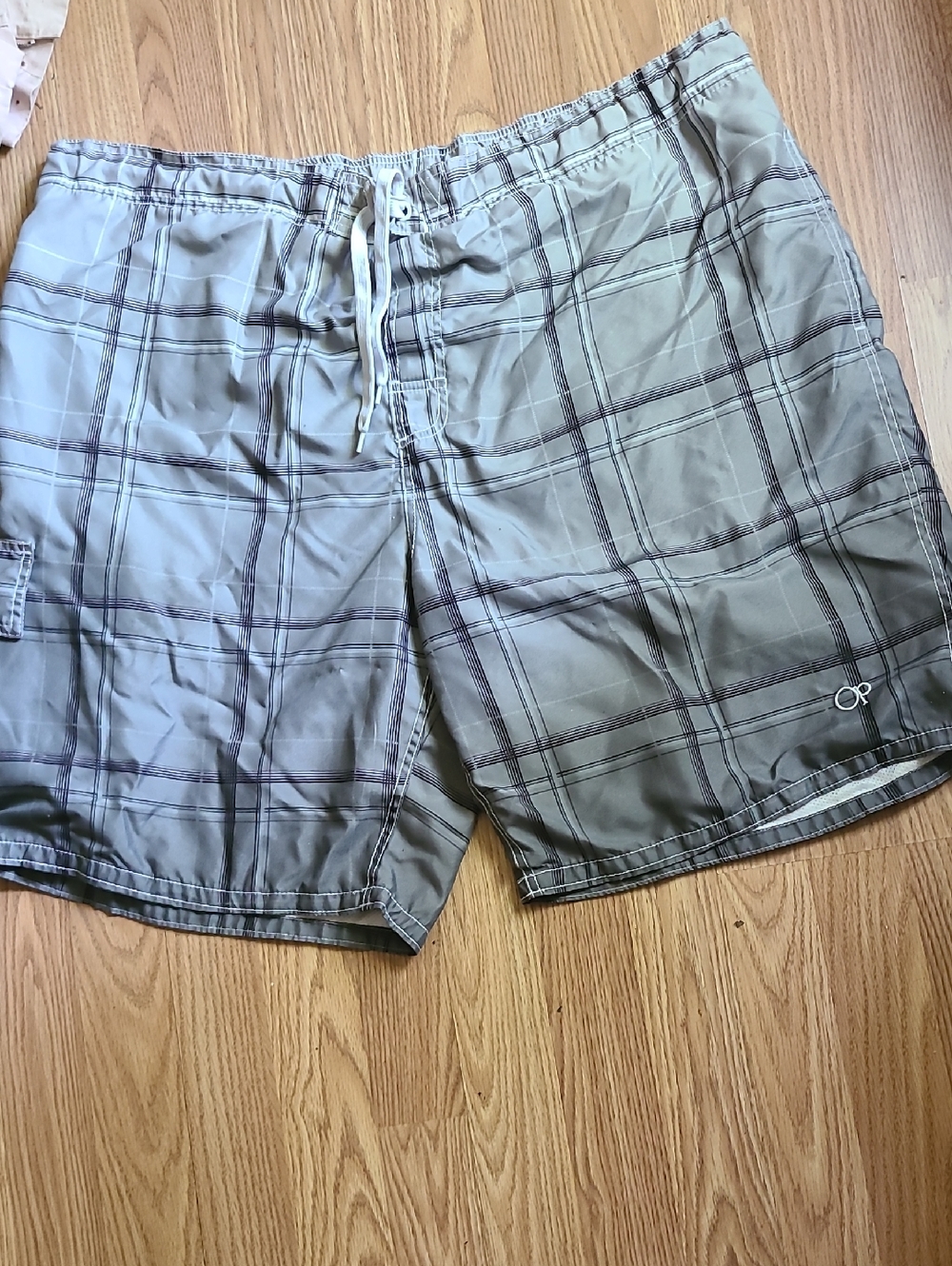 OP Men’s Light Gray Plaid Swim Board Shorts